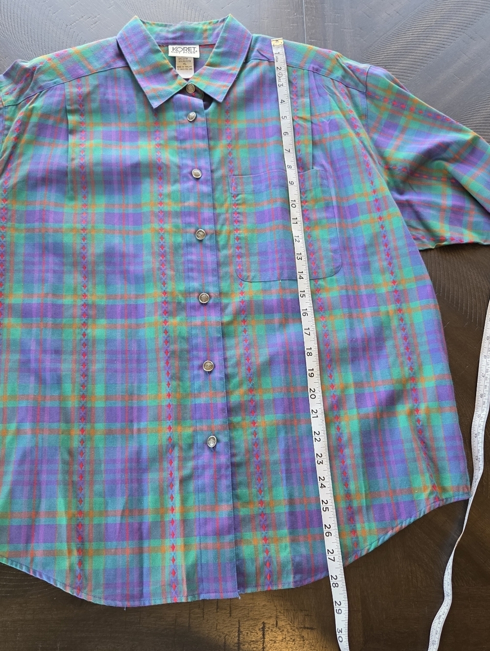 Vintage Koret City Blues Plaid Embroidered Shirt XL | Southwest Boho Button Dow - Picture 12 of 14